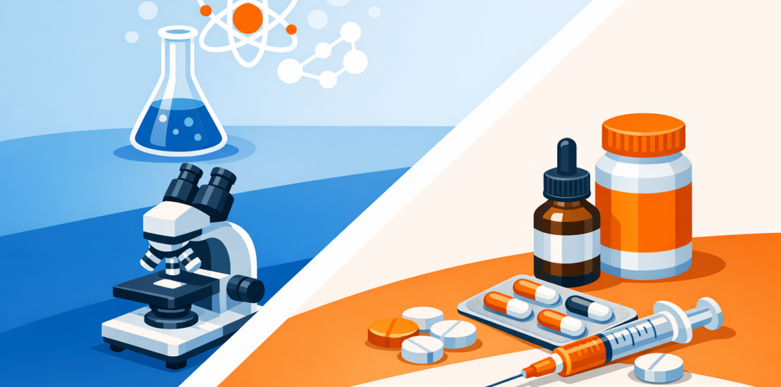 An image showing the transition from R&D to a commercial pharma organisation