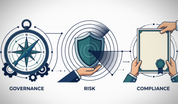 An image portraying Governance as the compass, risk as the shield, and compliance as the license to operate