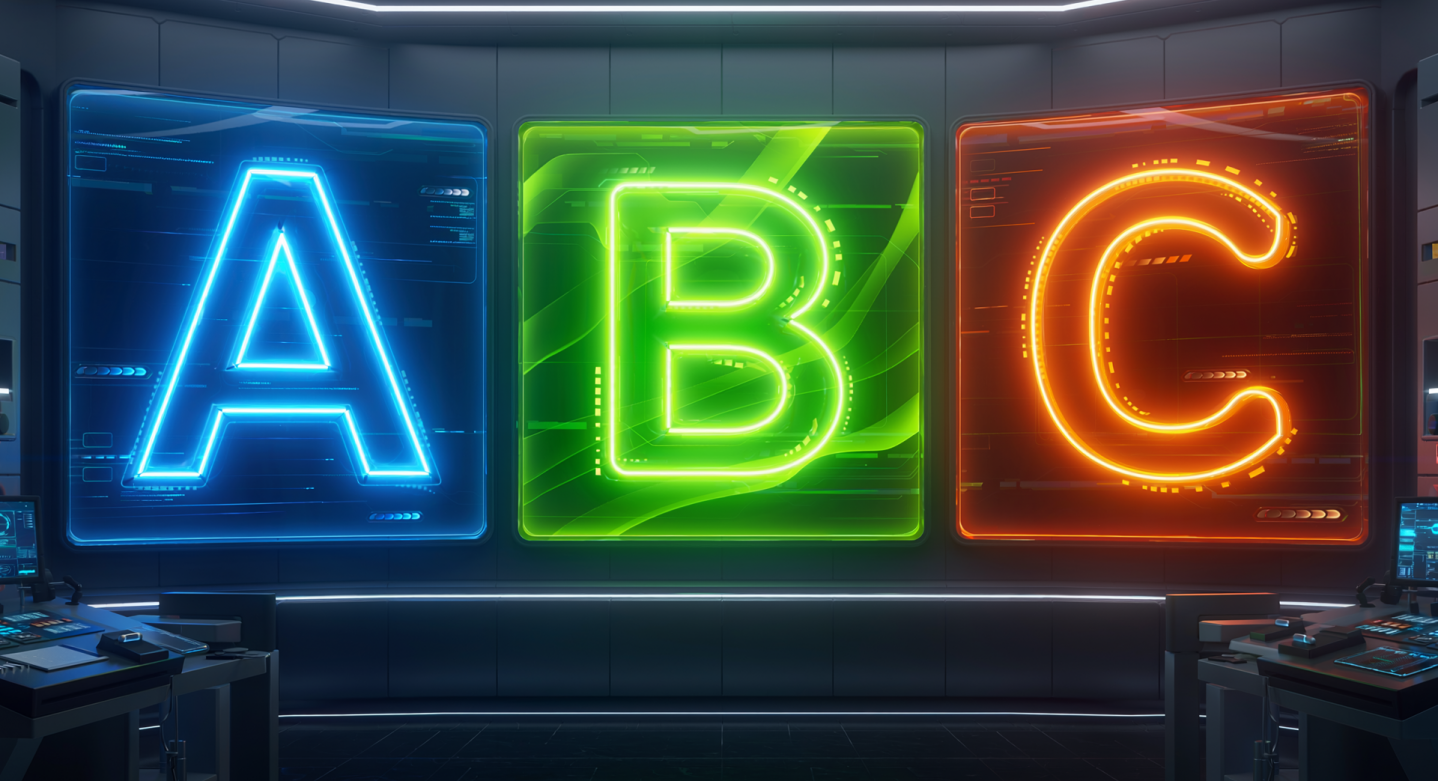 An image of the letters A B C in neon lights